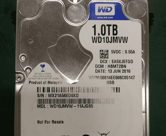 西部数据1TG移动硬盘摔坏数据恢复案例